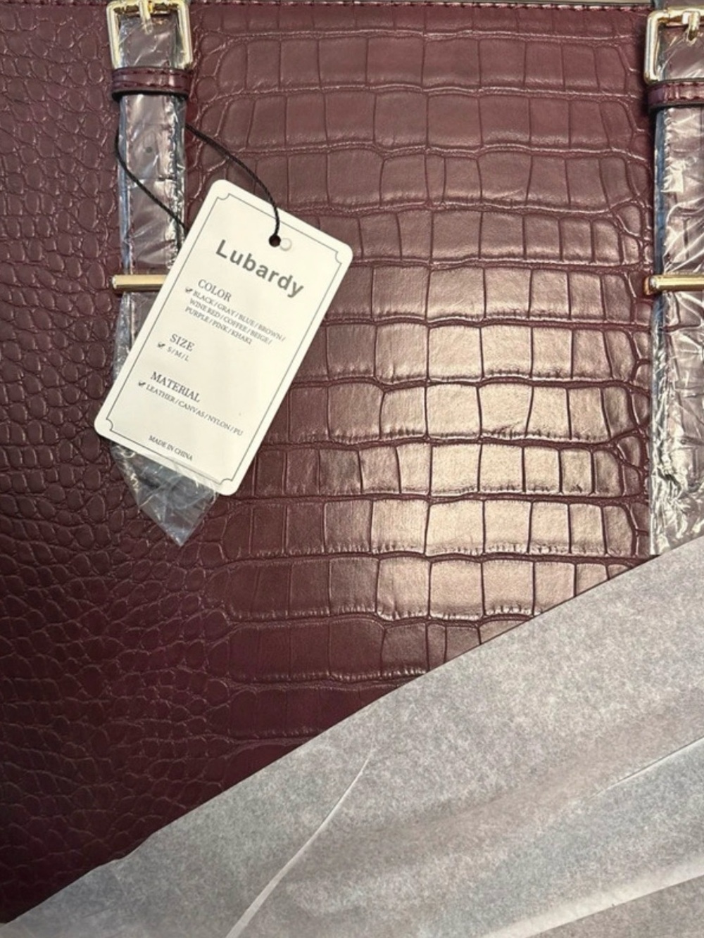 Croc-Embossed Laptop Tote in Burgundy
